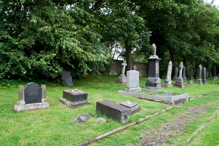The section of Crook Cemetery in which Private English's headstone is found (on the left, under the tree)