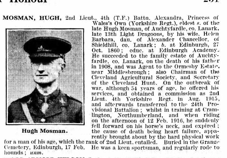 The entry for Lieutenant Mosman in De Ruvigny's Roll of Honour