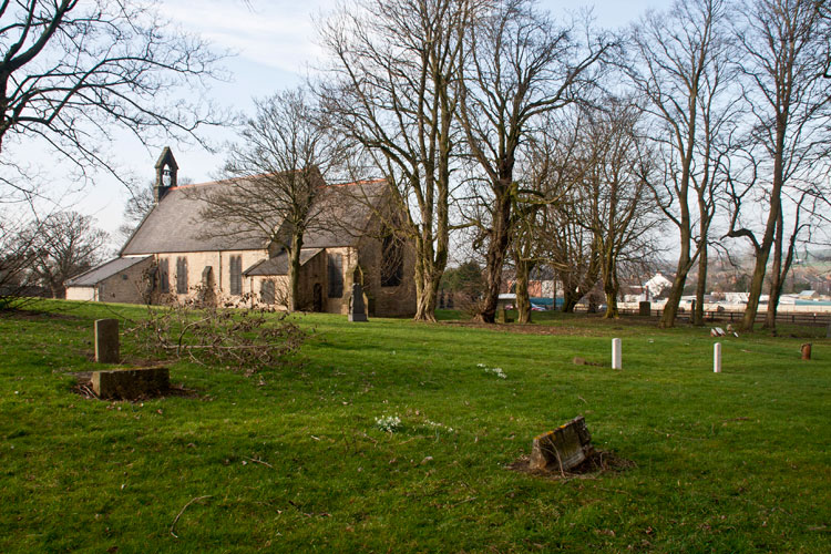 St. Mark's Church, Eldon and the Eastern part of the churchyard. Private Jackson's headstone is almost in the centre.