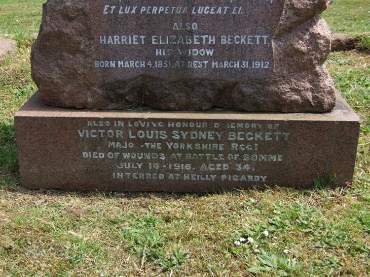 The Commemoration of Major Beckett on the Beckett Family Headstone