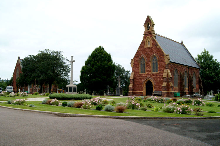 The Two Chapels and the Commemorative War Memorial in Exeter Higher Cemetery