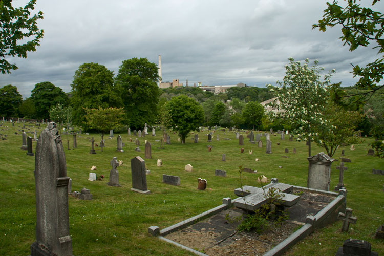 A view of Ferryhill Cemetery, looking East from the Main Entrance