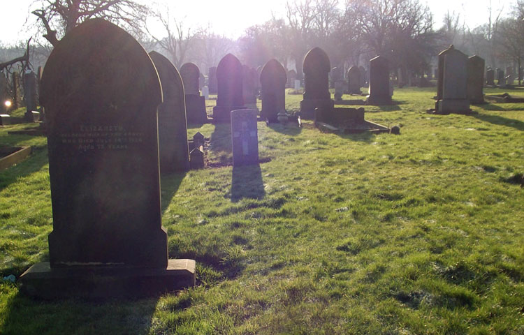 A view of Gateshead East Cemetery, with Private Williams' headstone in the centre foreground.