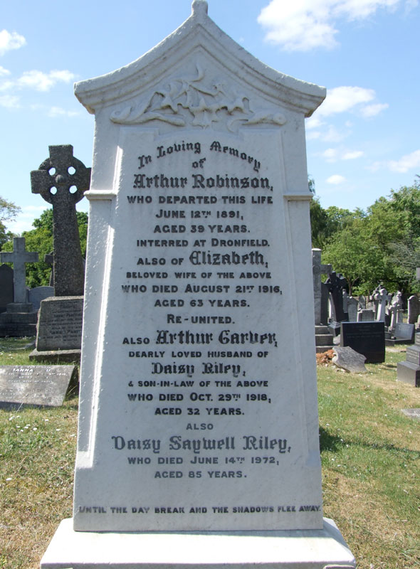 The Family Grave of the Robinsons in Nottingham Church Cemetery, in which Private Arthur Carver Riley is interred