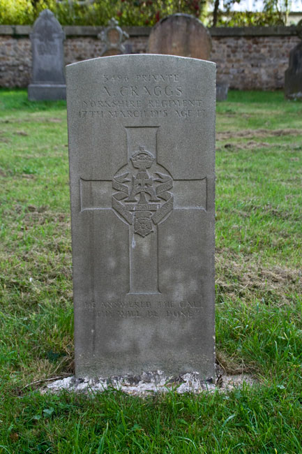 The grave of Private Albert Craggs in the Churchyard of St. John's, Mickley