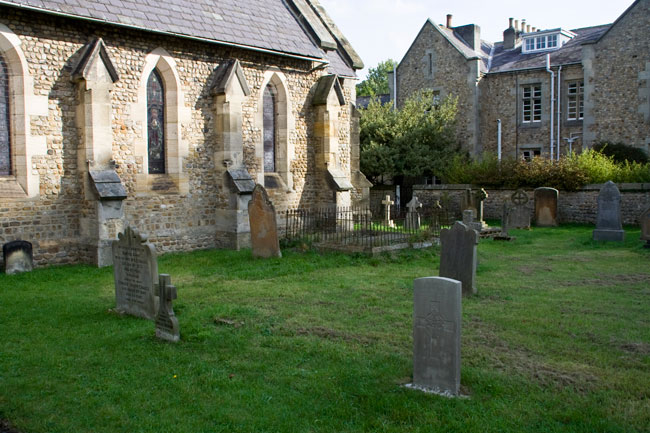 The graves of Private Albert Craggs and his parents in the Churchyard of St. John's, Mickley