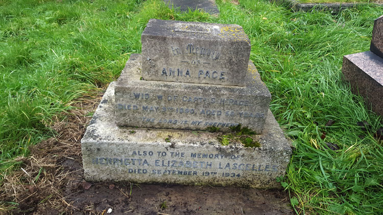 The Lascelles Family Grave in which Lieutenant Lascelles mother, Henrietta, is also buried.