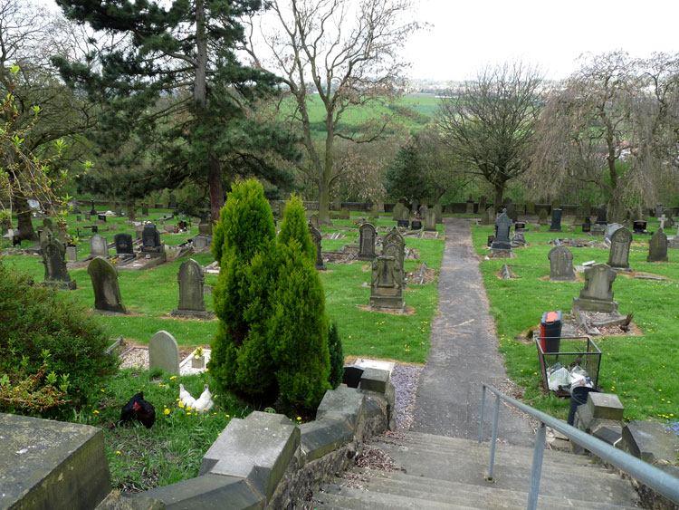 A General View of Leeds (Farnley) Cemetery, - complete with chickens in the foreground.