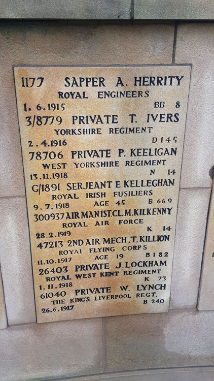 The Name of Private Ivers on the Leeds Roman Catholic Cemetery Screen Wall