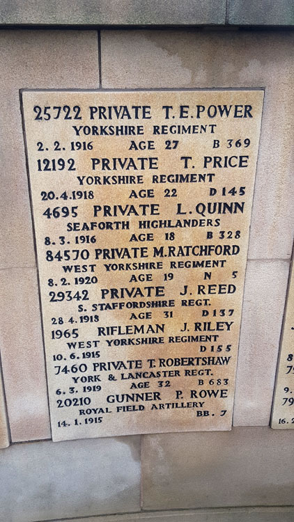 The Names of Privates Power and Price on the Leeds Roman Catholic Cemetery Screen Wall