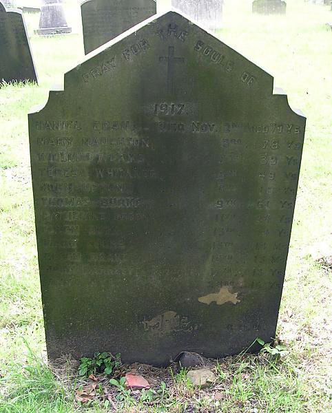 The Common Burial Plot headstone for the 9 Burials in November 1917. John Upton's name is 5th Down.