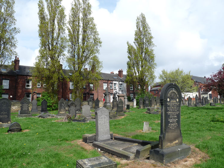 Leeds (New Wortley) Cemetery with Serjeant Bates' Headstone in the centre.