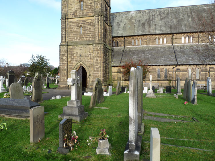 Private Wakefield's headstone in Lytham (St. John the Divine) Churchyard - left foreground