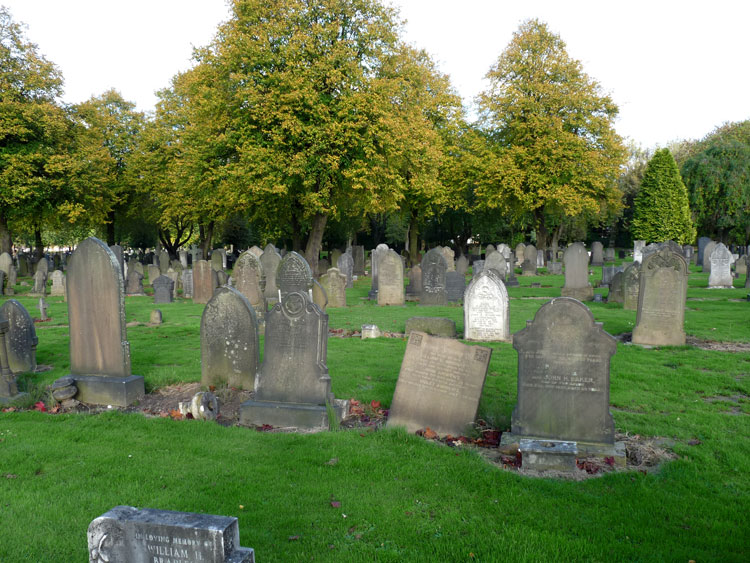 Manchester (Gorton) Cemetery - The Andrews headstone is second on the right in the front row.