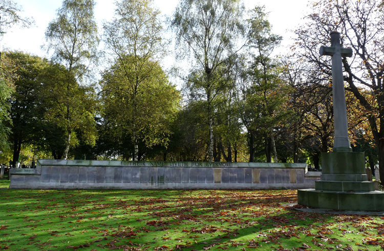 Manchester Southern Cemetery - The First World War Screen Wall on which Private Smith is commemorated.