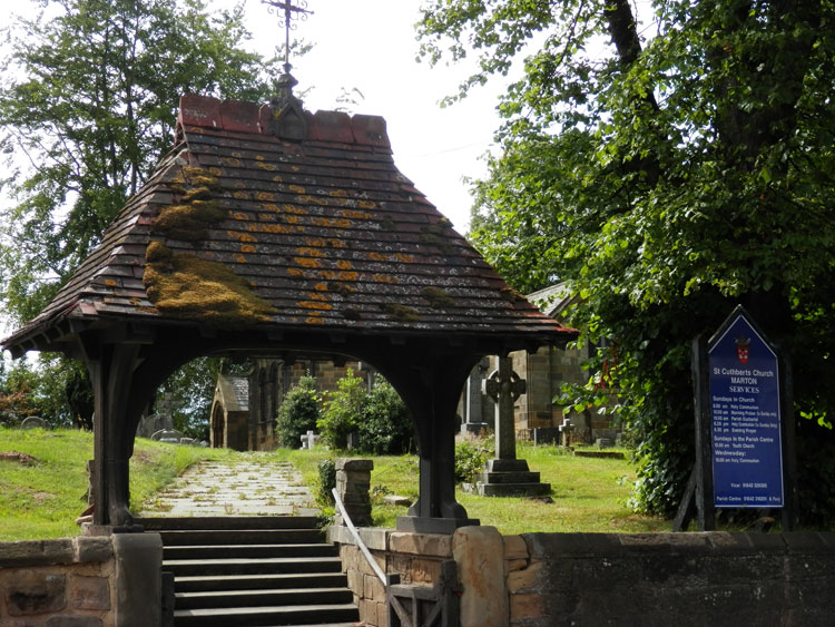 The Lych Gate Entrance to St. Cuthbert's, Marton. To the right is seen the Richardson family headstone.