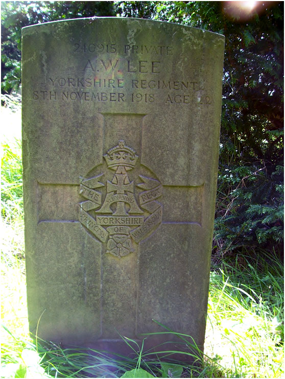 The grave of Private A W Lee in Nafferton (All Saints') New Churchyard