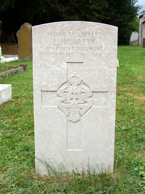 The grave of 2nd Lieutenant Ernest Hildreth in All Saints' Churchyard, Narborough