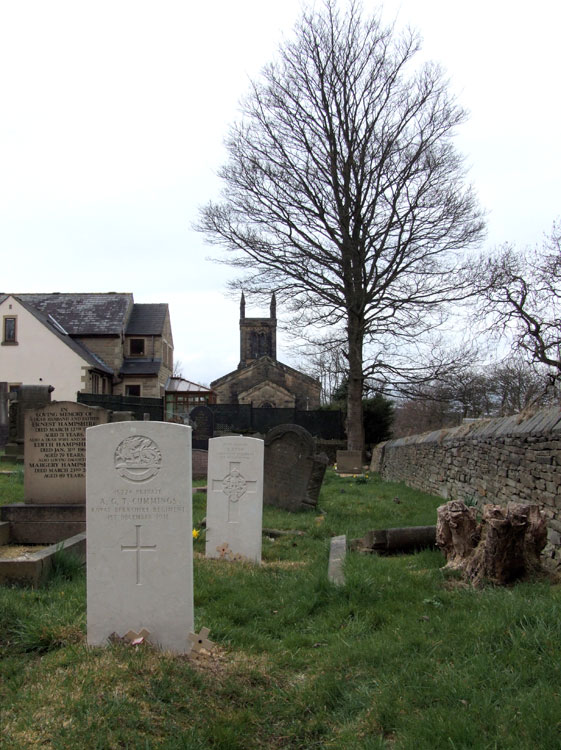 A view of New Mill (Christ Church) Churchyard Extension showing two of the three CWGC headstones