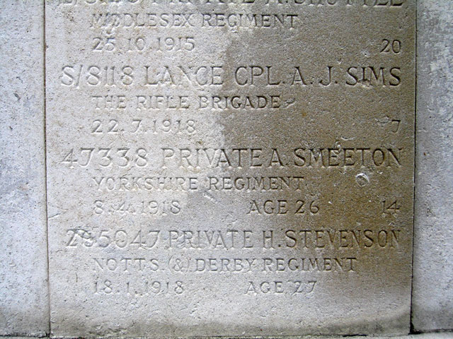 The Name of Pte A Smeeton on the Screen Wall in Nottingham General Cemetery