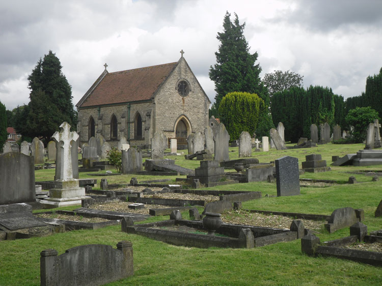 Oxford (Rose Hill) Cemetery, with Private Harse's headstone positioned in front of the chapel entrance doors.