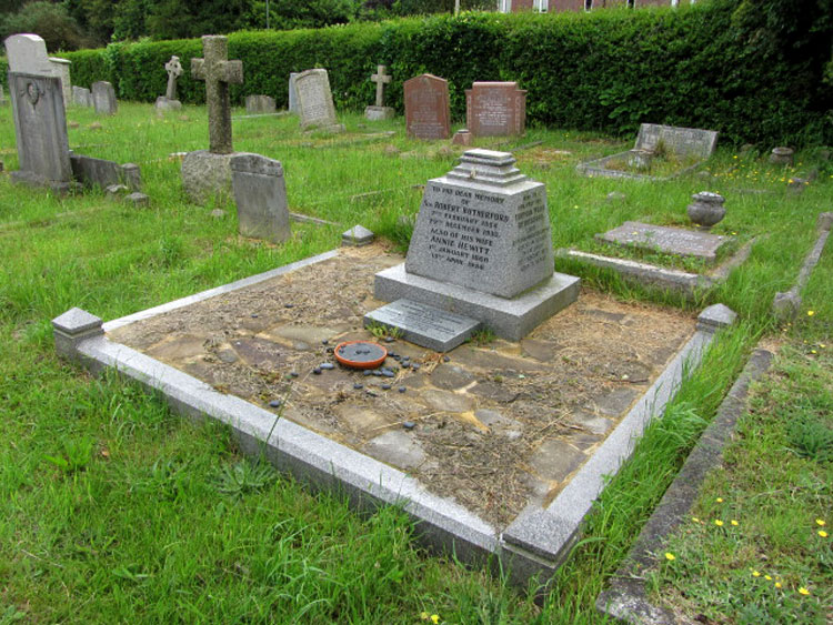 The family headstone for the grave of Sir Robert and Lady Rutherford in Reigate Cemetery 