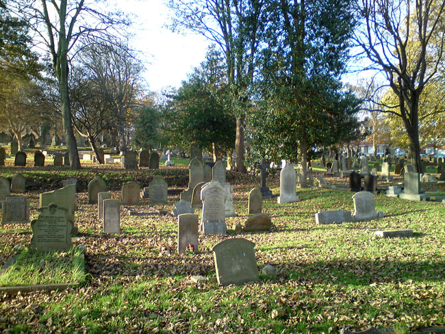Scarborough's Dean Road Cemetery, - with the three Yorkshire Regiment headstones left centre.