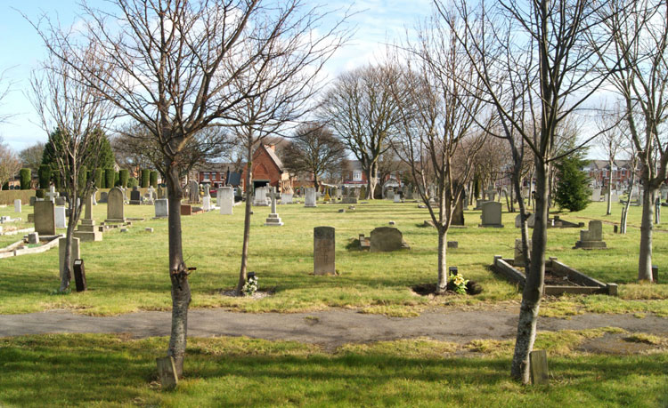 Seaham Cemetery, showing Private Burney's headstone in the centre