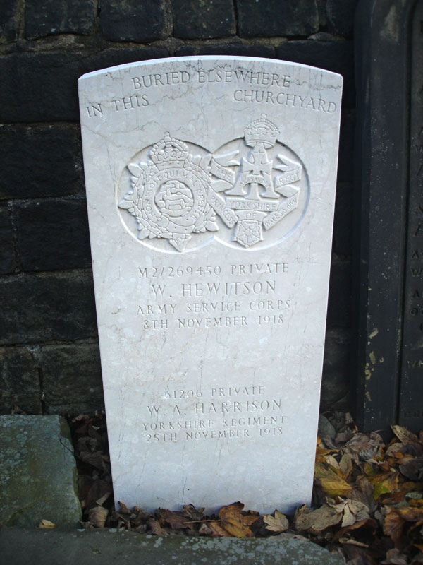 Private William Arthur Harrison, 61206. 18th Battalion the Yorkshire Regiment. Son of John William & Mary Alice Harrison, of 124, Clarendon Rd., Morecambe, Lancs. Died at home 25 November 1918.