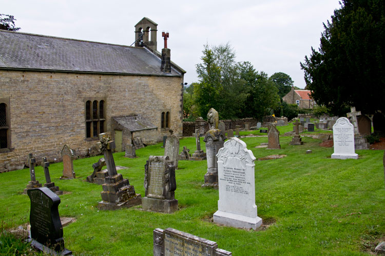 The Headstones for Privates Hardwick (foreground) and Dickinson in Snainton (St. Stephen) Churchyard