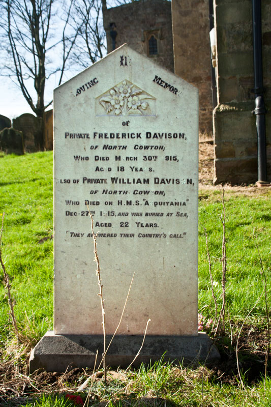 The Davison Headstone, - St. Mary's Churchyard, South Cowton