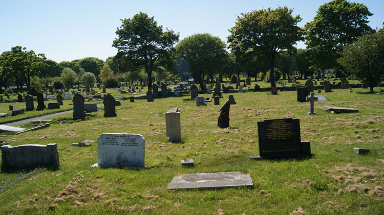 Lance Corporal Storey's grave (centre) inSouth Shields (Harton) Cemetery