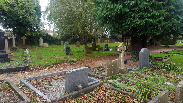 The Overment headstones (right distance) in Tickton (St. Paul) Churchyard