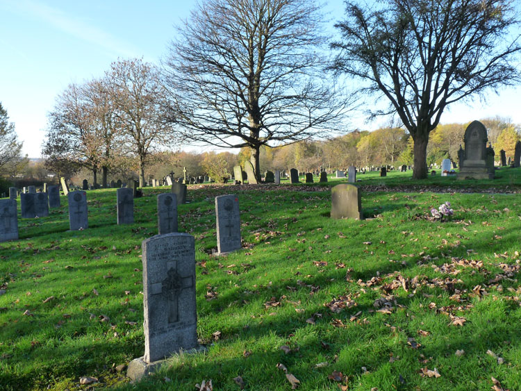 Private Mahoney's headstone in Wigan Cemetery - centre foreground