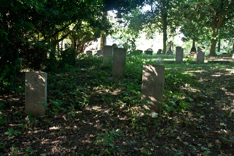 The section of the churchyard in which The Commonwealth War Graves are located (Private Overton's on the right)