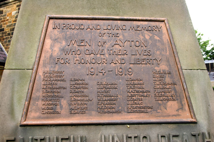 The Great Ayton, Christ Church, First World War Memorial Plaque