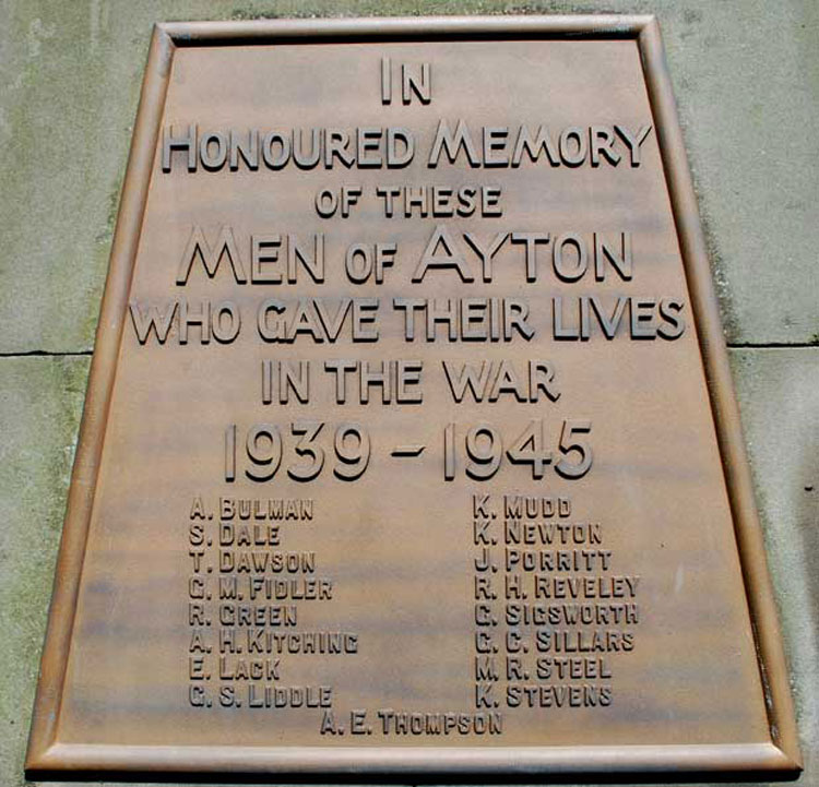 The Great Ayton, Christ Church, Second World War Memorial Plaque