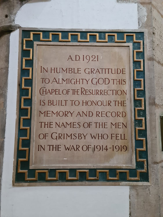 The Chapel in Grimsby Minster Housing the War Memorial