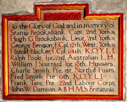 The Memorial Plaque inside the Church of St. John the Baptist, Healaugh