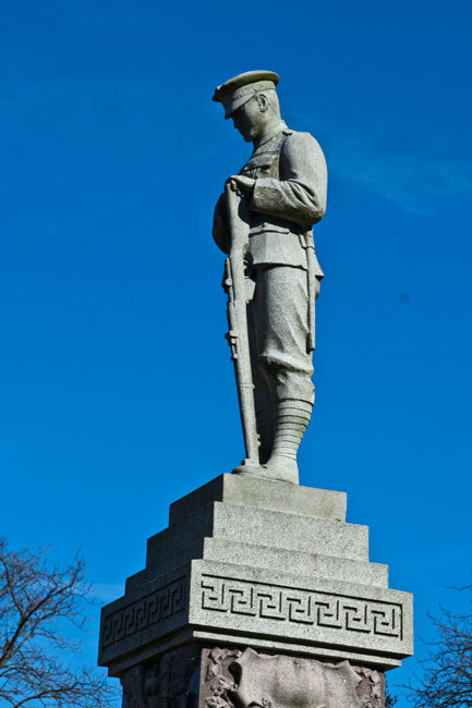 The sculpture on top of the War Memorial for Hetton-le-Hole in the grounds of the Hetton and District Working Men's Club and Institute