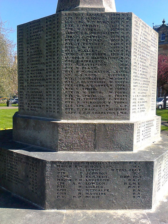 The Names of G Smith, M Thompson and P Wollaston on the Hexham War Memorial