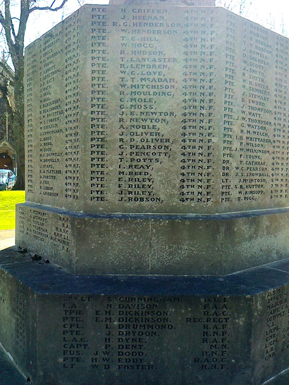 Some of the Northumberland Fusiliers names on the Hexham War Memorial 