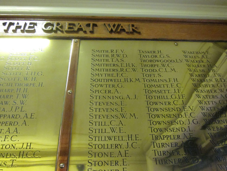 Part of the Hove First World War Memorial, Showing the Names of L/Sjt L Townsend and his Two Brothers.