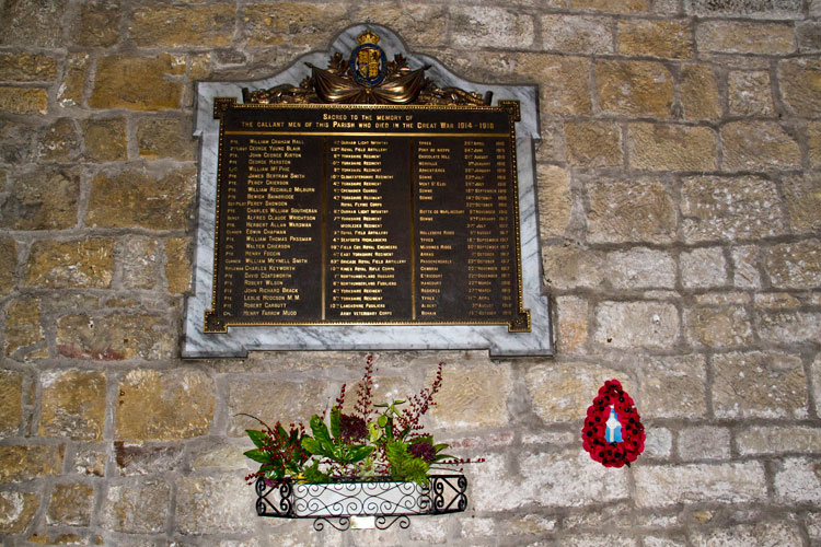 The Main War Memorial in All Saints' Church, Hutton Rudby. 