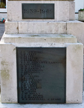 The Names of the Fallen in the Second World War on the Memorial for Keswick, Cumbria.