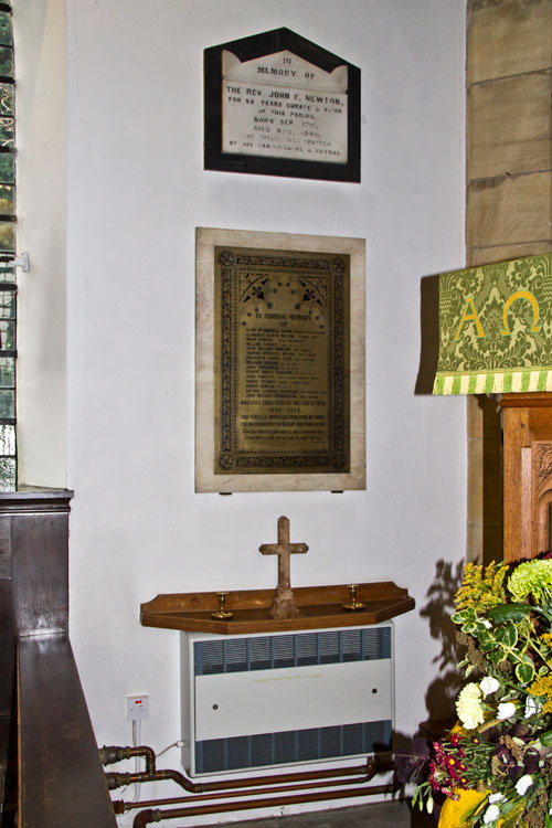 The First World War Memorial inside the Church, close to the Pulpit (on the right) 