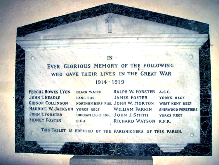The First World War Memorial in the Church of the Holy Barn, Laithkirk