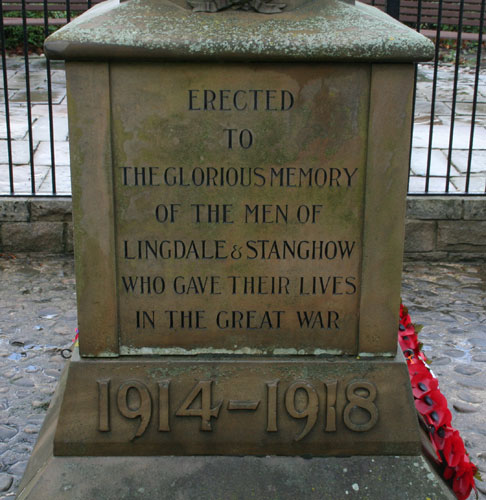 The inscription on the base of the Memorial Cross, Lingdale