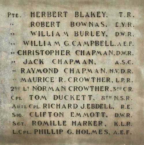 First World War names on the Linton in Craven Memorial (1)