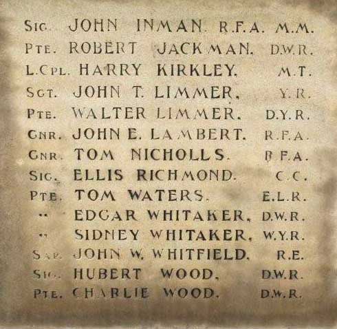First World War names on the Linton in Craven Memorial (2)